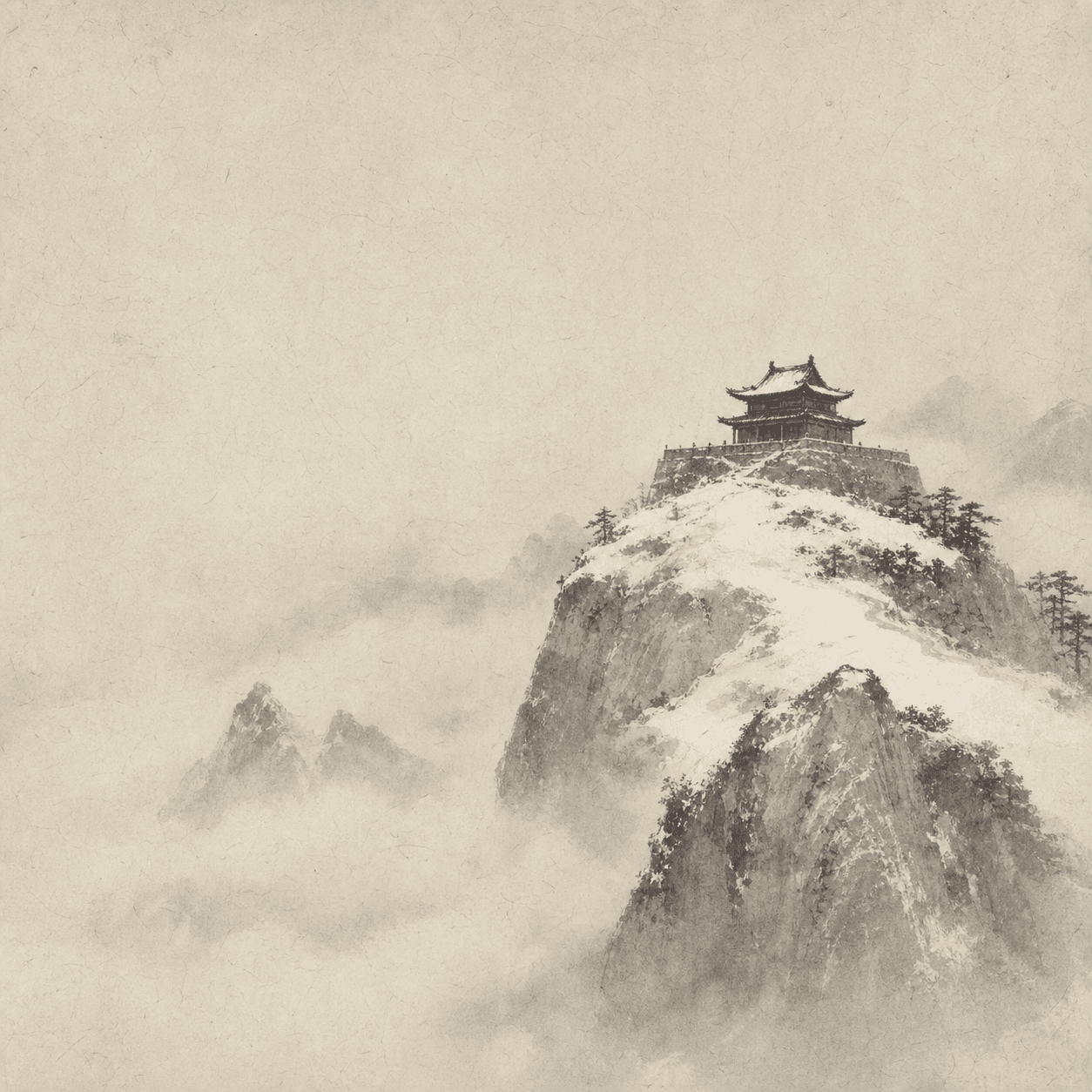 雪山孤寺 · 水墨留白